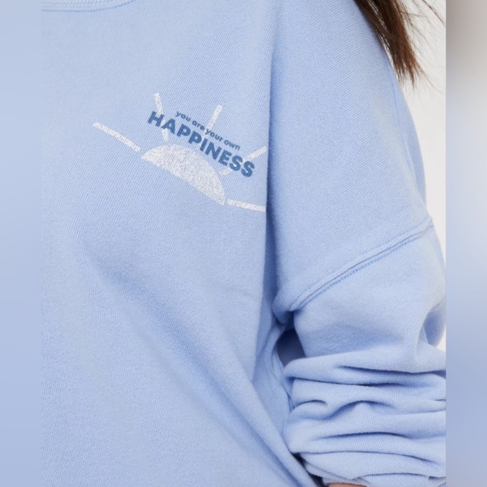 Aerie Offline Oversized Cropped Cinched side tie Sweatshirt Blue - Picture 2 of 10